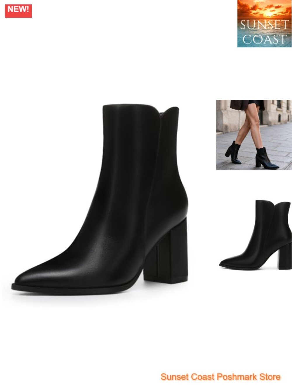 Women's Chunky High Heel Pointed Toe Side Zip Ankle Booties